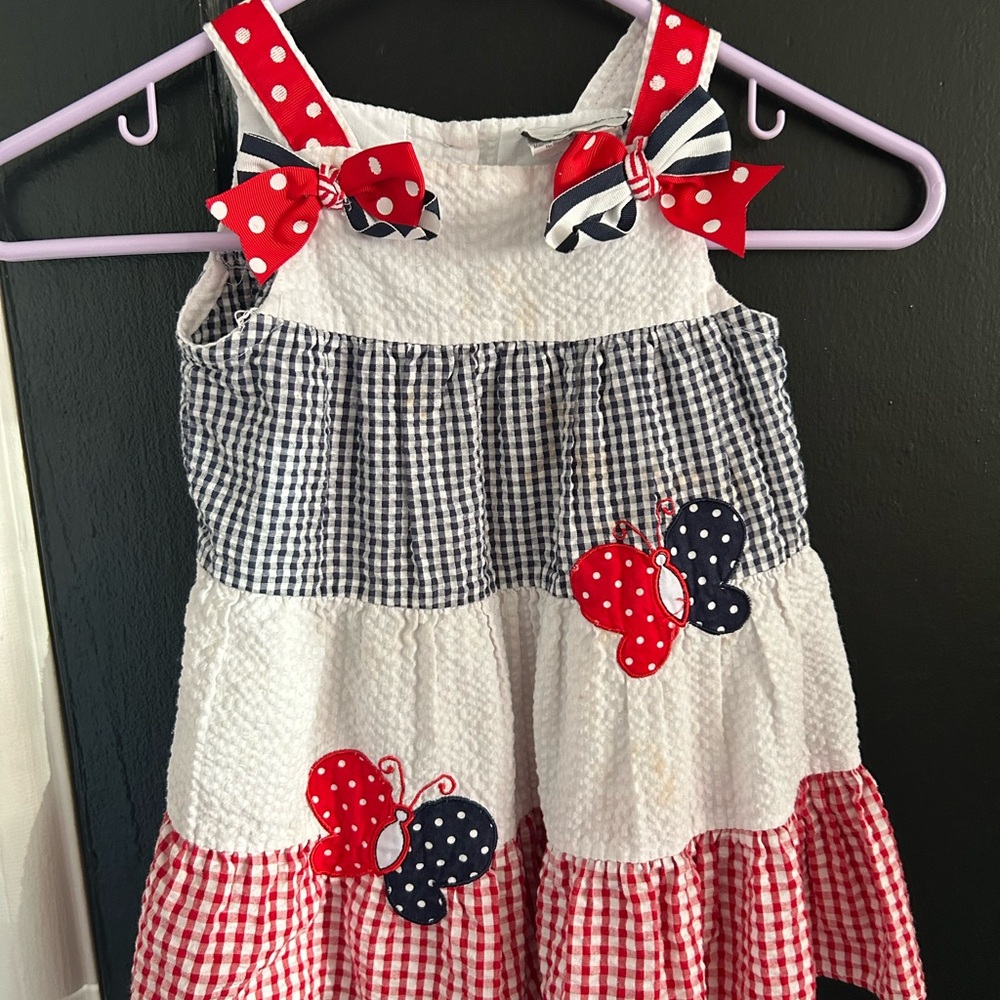 Vintage Rare Editions Red and Blue Dress with Polka Dot Bow